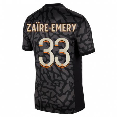 Kandiny Niño Camiseta Warren Zaïre-Emery #33 Negro Equipación Tercera 2023/24 La Camisa Chile