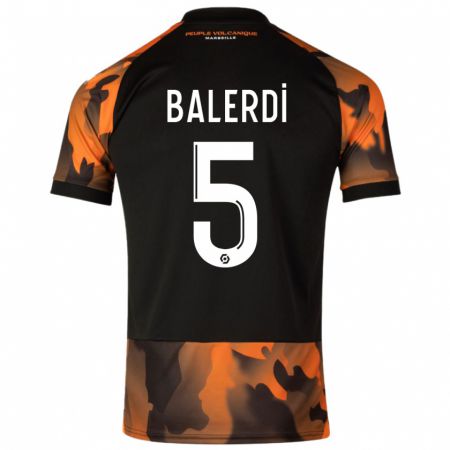 Kandiny Niño Camiseta Leonardo Balerdi #5 Negro Naranja Equipación Tercera 2023/24 La Camisa Chile