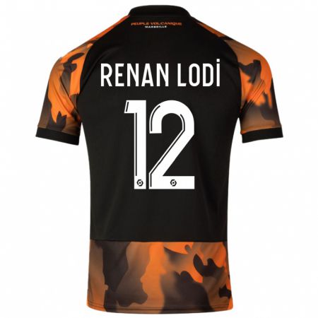 Kandiny Niño Camiseta Renan Lodi #12 Negro Naranja Equipación Tercera 2023/24 La Camisa Chile