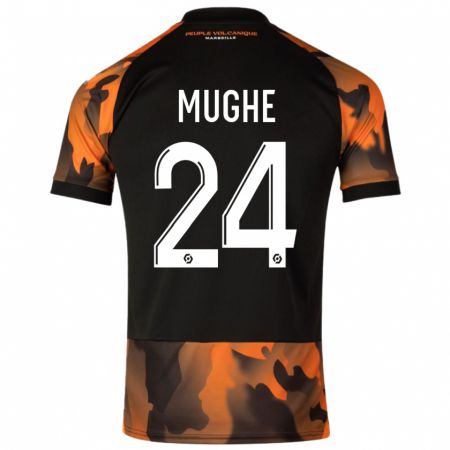 Kandiny Niño Camiseta François Mughe #24 Negro Naranja Equipación Tercera 2023/24 La Camisa Chile