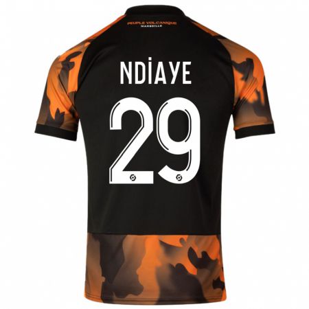 Kandiny Niño Camiseta Iliman Ndiaye #29 Negro Naranja Equipación Tercera 2023/24 La Camisa Chile