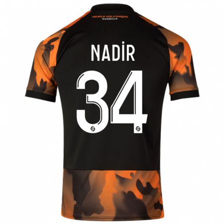 Kandiny Niño Camiseta Bilal Nadir #34 Negro Naranja Equipación Tercera 2023/24 La Camisa Chile
