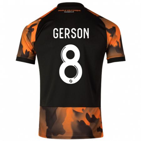 Kandiny Niño Camiseta Gerson #8 Negro Naranja Equipación Tercera 2023/24 La Camisa Chile