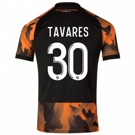 Kandiny Niño Camiseta Nuno Tavares #30 Negro Naranja Equipación Tercera 2023/24 La Camisa Chile