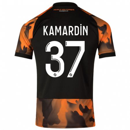 Kandiny Niño Camiseta Aaron Kamardin #37 Negro Naranja Equipación Tercera 2023/24 La Camisa Chile