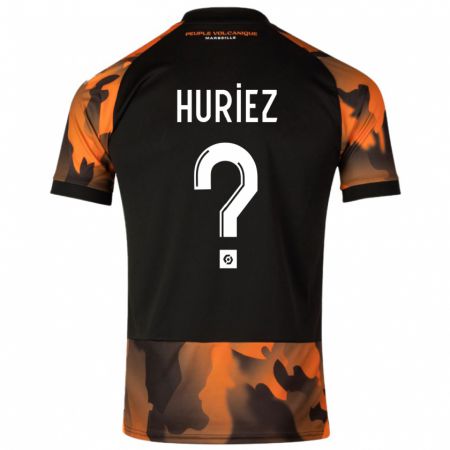 Kandiny Niño Camiseta Evan Huriez #0 Negro Naranja Equipación Tercera 2023/24 La Camisa Chile