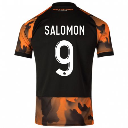 Kandiny Niño Camiseta Maeva Salomon #9 Negro Naranja Equipación Tercera 2023/24 La Camisa Chile