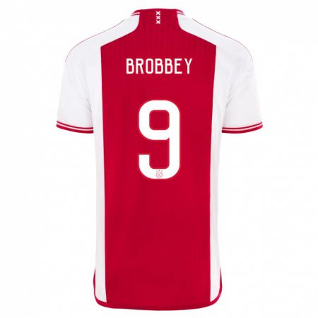 Kandiny Hombre Camiseta Brian Brobbey #9 Rojo Blanco 1ª Equipación 2023/24 La Camisa Chile