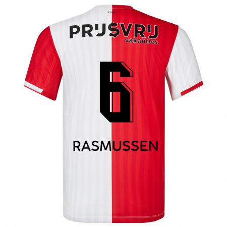Kandiny Hombre Camiseta Jacob Rasmussen #6 Rojo Blanco 1ª Equipación 2023/24 La Camisa Chile