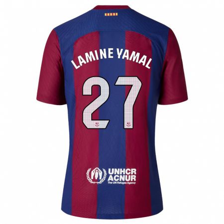 Kandiny Hombre Camiseta Lamine Yamal #27 Rojo Azul 1ª Equipación 2023/24 La Camisa Chile