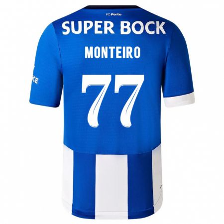 Kandiny Hombre Camiseta Rui Monteiro #77 Azul Blanco 1ª Equipación 2023/24 La Camisa Chile