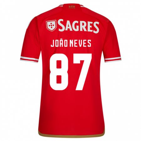 Kandiny Hombre Camiseta João Neves #87 Rojo 1ª Equipación 2023/24 La Camisa Chile