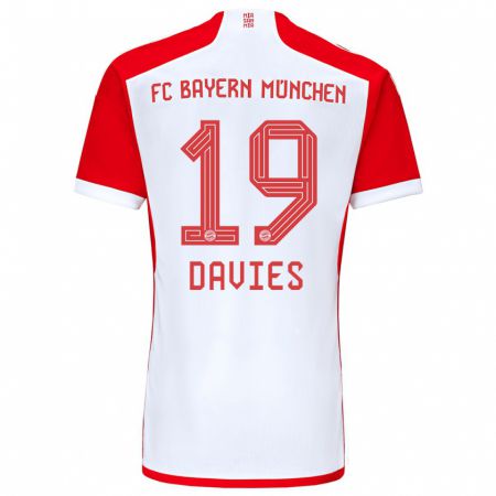 Kandiny Hombre Camiseta Alphonso Davies #19 Rojo Blanco 1ª Equipación 2023/24 La Camisa Chile