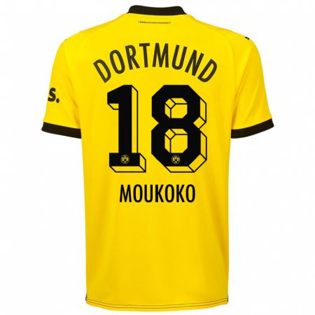 Kandiny Hombre Camiseta Youssoufa Moukoko #18 Amarillo 1ª Equipación 2023/24 La Camisa Chile