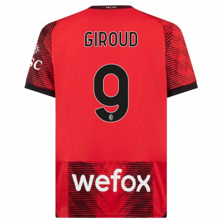 Kandiny Hombre Camiseta Olivier Giroud #9 Negro Rojo 1ª Equipación 2023/24 La Camisa Chile