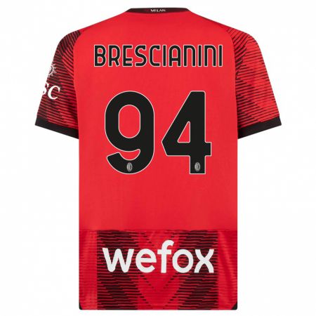 Kandiny Hombre Camiseta Marco Brescianini #94 Negro Rojo 1ª Equipación 2023/24 La Camisa Chile
