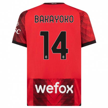 Kandiny Hombre Camiseta Tiemoue Bakayoko #14 Negro Rojo 1ª Equipación 2023/24 La Camisa Chile