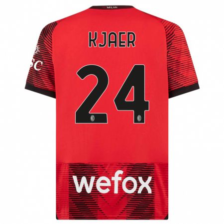 Kandiny Hombre Camiseta Simon Kaer #24 Negro Rojo 1ª Equipación 2023/24 La Camisa Chile