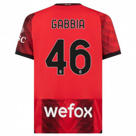 Kandiny Hombre Camiseta Matteo Gabbia #46 Negro Rojo 1ª Equipación 2023/24 La Camisa Chile