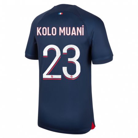Kandiny Hombre Camiseta Randal Kolo Muani #23 Azul Rojo 1ª Equipación 2023/24 La Camisa Chile