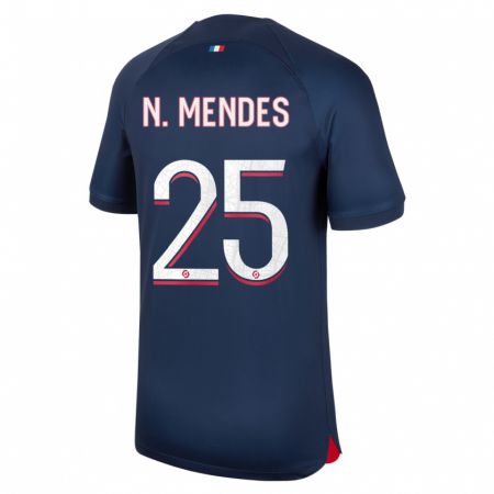 Kandiny Hombre Camiseta Nuno Mendes #25 Azul Rojo 1ª Equipación 2023/24 La Camisa Chile