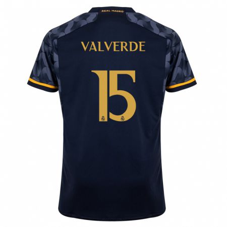 Kandiny Hombre Camiseta Federico Valverde #15 Azul Oscuro 2ª Equipación 2023/24 La Camisa Chile