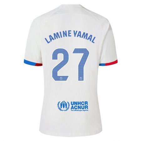 Kandiny Hombre Camiseta Lamine Yamal #27 Blanco 2ª Equipación 2023/24 La Camisa Chile
