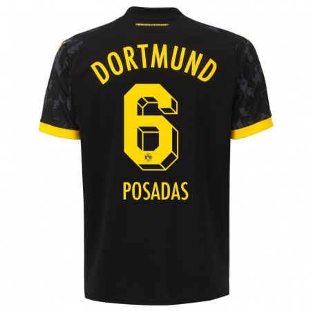 Kandiny Hombre Camiseta Leonardo Posadas #6 Negro 2ª Equipación 2023/24 La Camisa Chile
