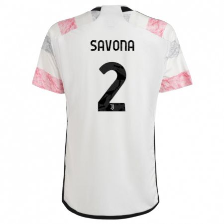Kandiny Hombre Camiseta Nicolò Savona #2 Blanco Rosa 2ª Equipación 2023/24 La Camisa Chile