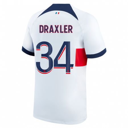Kandiny Hombre Camiseta Julian Draxler #34 Blanco 2ª Equipación 2023/24 La Camisa Chile