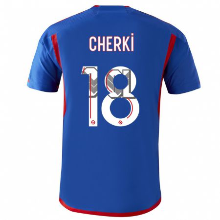 Kandiny Hombre Camiseta Rayan Cherki #18 Azul Rojo 2ª Equipación 2023/24 La Camisa Chile