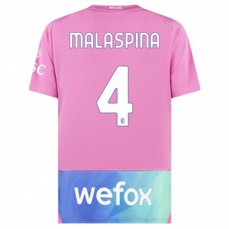 Kandiny Hombre Camiseta Mattia Malaspina #4 Rosado Morado Equipación Tercera 2023/24 La Camisa Chile
