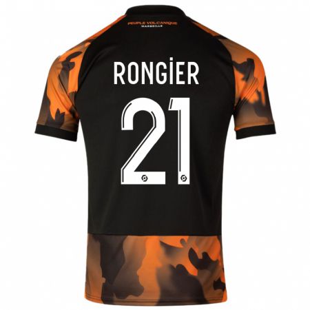 Kandiny Hombre Camiseta Valentin Rongier #21 Negro Naranja Equipación Tercera 2023/24 La Camisa Chile