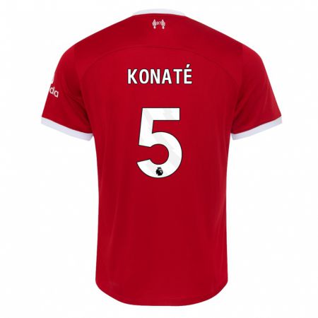 Kandiny Mujer Camiseta Ibrahima Konaté #5 Rojo 1ª Equipación 2023/24 La Camisa Chile