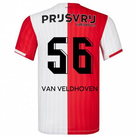Kandiny Mujer Camiseta Kars Van Veldhoven #56 Rojo Blanco 1ª Equipación 2023/24 La Camisa Chile