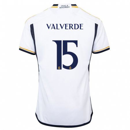 Kandiny Mujer Camiseta Federico Valverde #15 Blanco 1ª Equipación 2023/24 La Camisa Chile