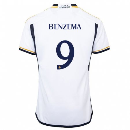 Kandiny Mujer Camiseta Karim Benzema #9 Blanco 1ª Equipación 2023/24 La Camisa Chile