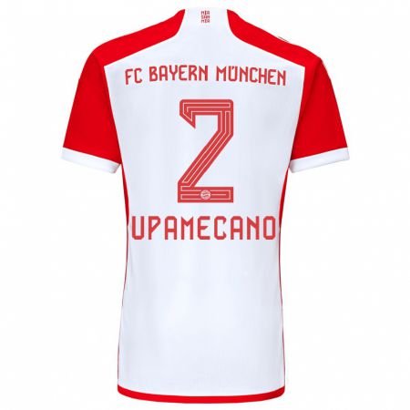 Kandiny Mujer Camiseta Dayot Upamecano #2 Rojo Blanco 1ª Equipación 2023/24 La Camisa Chile