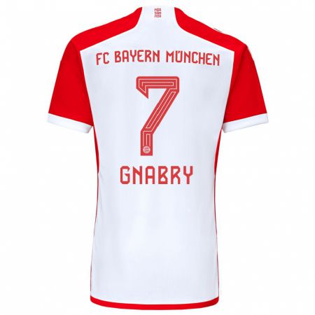 Kandiny Mujer Camiseta Serge Gnabry #7 Rojo Blanco 1ª Equipación 2023/24 La Camisa Chile