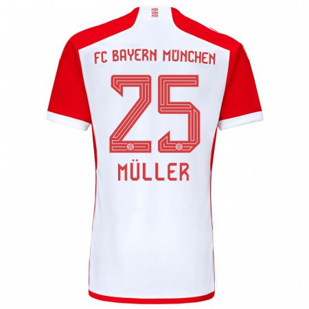 Kandiny Mujer Camiseta Thomas Müller #25 Rojo Blanco 1ª Equipación 2023/24 La Camisa Chile