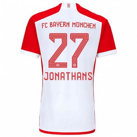 Kandiny Mujer Camiseta David Jonathans #27 Rojo Blanco 1ª Equipación 2023/24 La Camisa Chile