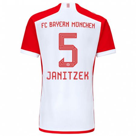 Kandiny Mujer Camiseta Justin Janitzek #5 Rojo Blanco 1ª Equipación 2023/24 La Camisa Chile