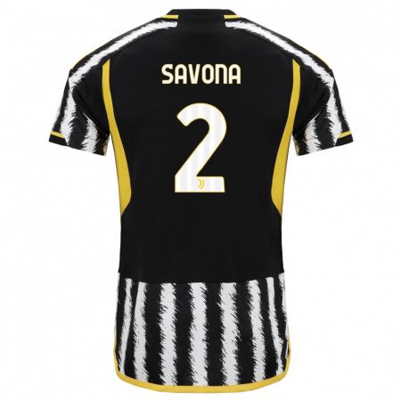 Kandiny Mujer Camiseta Nicolò Savona #2 Blanco Negro 1ª Equipación 2023/24 La Camisa Chile