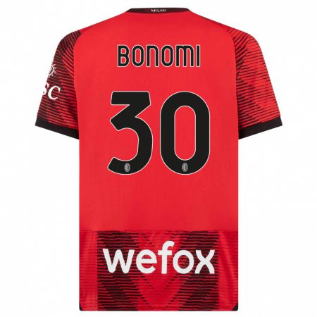 Kandiny Mujer Camiseta Alessandro Bonomi #30 Negro Rojo 1ª Equipación 2023/24 La Camisa Chile
