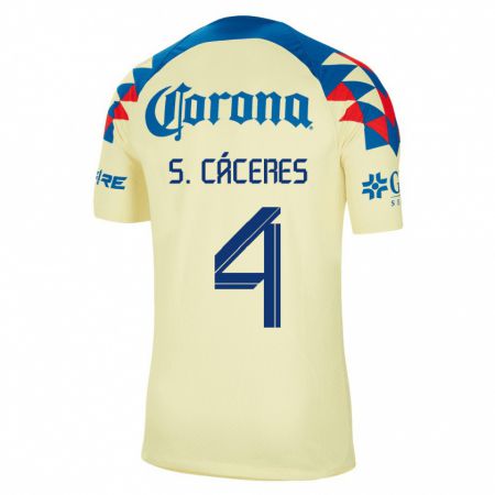 Kandiny Mujer Camiseta Sebastián Cáceres #4 Amarillo 1ª Equipación 2023/24 La Camisa Chile