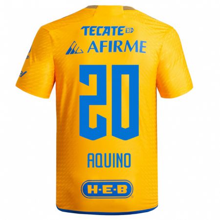 Kandiny Mujer Camiseta Javier Aquino #20 Amarillo 1ª Equipación 2023/24 La Camisa Chile