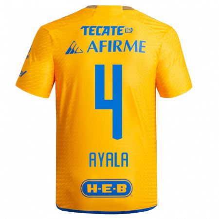 Kandiny Mujer Camiseta Hugo Ayala #4 Amarillo 1ª Equipación 2023/24 La Camisa Chile