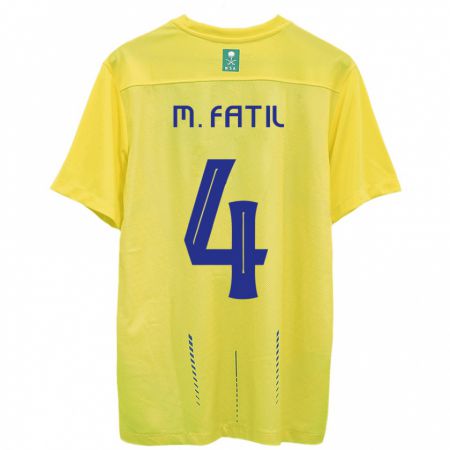 Kandiny Mujer Camiseta Mohammed Al-Fatil #4 Amarillo 1ª Equipación 2023/24 La Camisa Chile