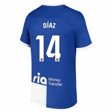 Kandiny Mujer Camiseta Javier Díaz #14 Azul Blanco 2ª Equipación 2023/24 La Camisa Chile