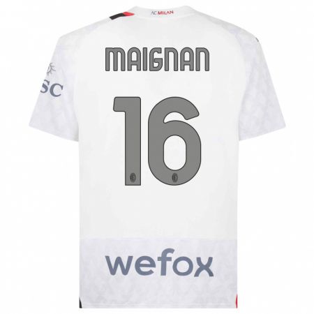 Kandiny Mujer Camiseta Mike Maignan #16 Blanco 2ª Equipación 2023/24 La Camisa Chile